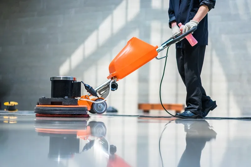 Commercial floor polishing with professional equipment